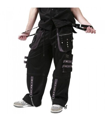 Men Black Grey Trousers Gothic Studs Metal Cotton Men Gothic Clothing